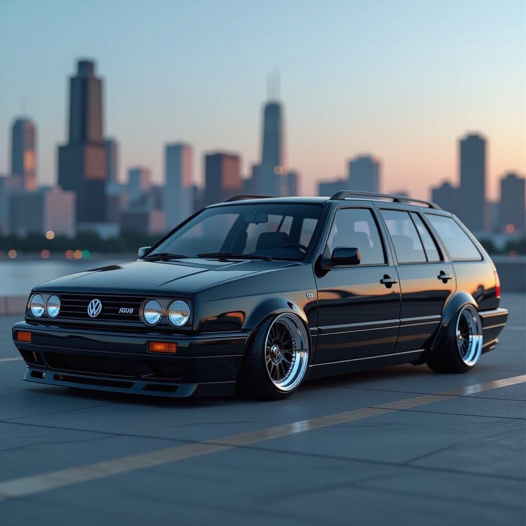 Slammed VW Jetta Wagon with Chrome Wheels