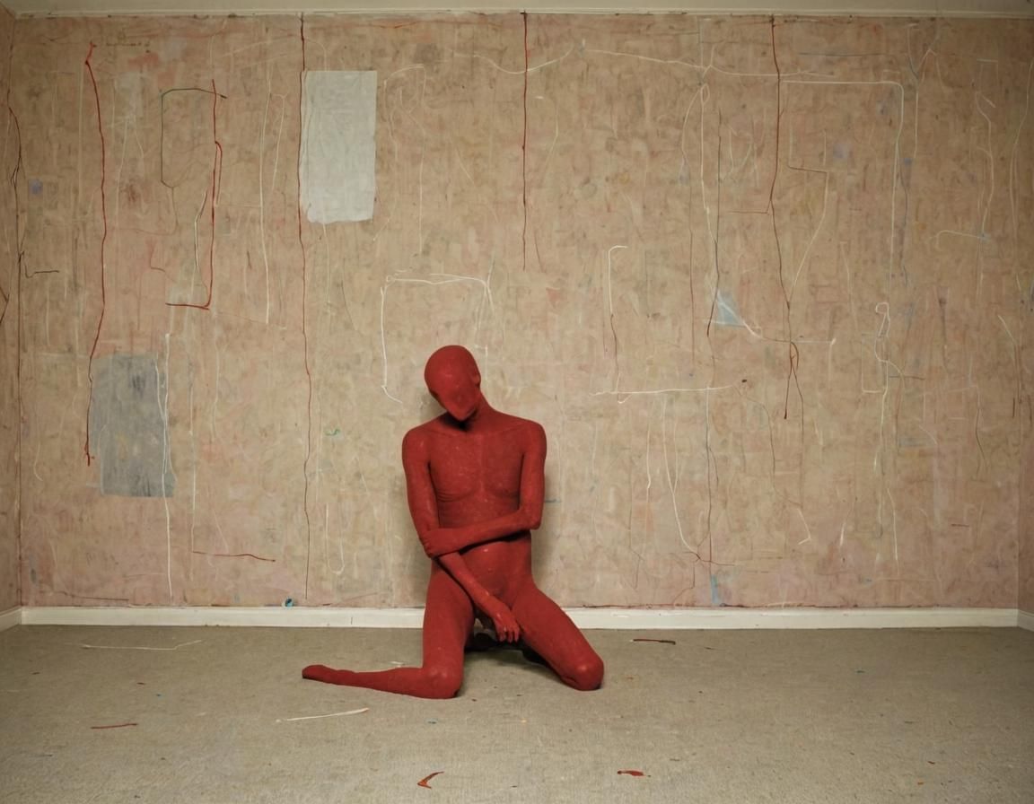 Abstract Expressionism of a Faceless Figure in Pain
