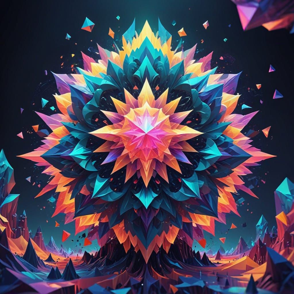 Ethereal Dreamscape in Vibrant Low Poly Art