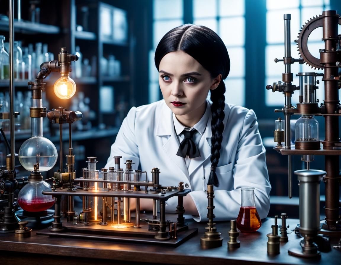 Wednesday Addams Does Science: Steampunk Horror Photo