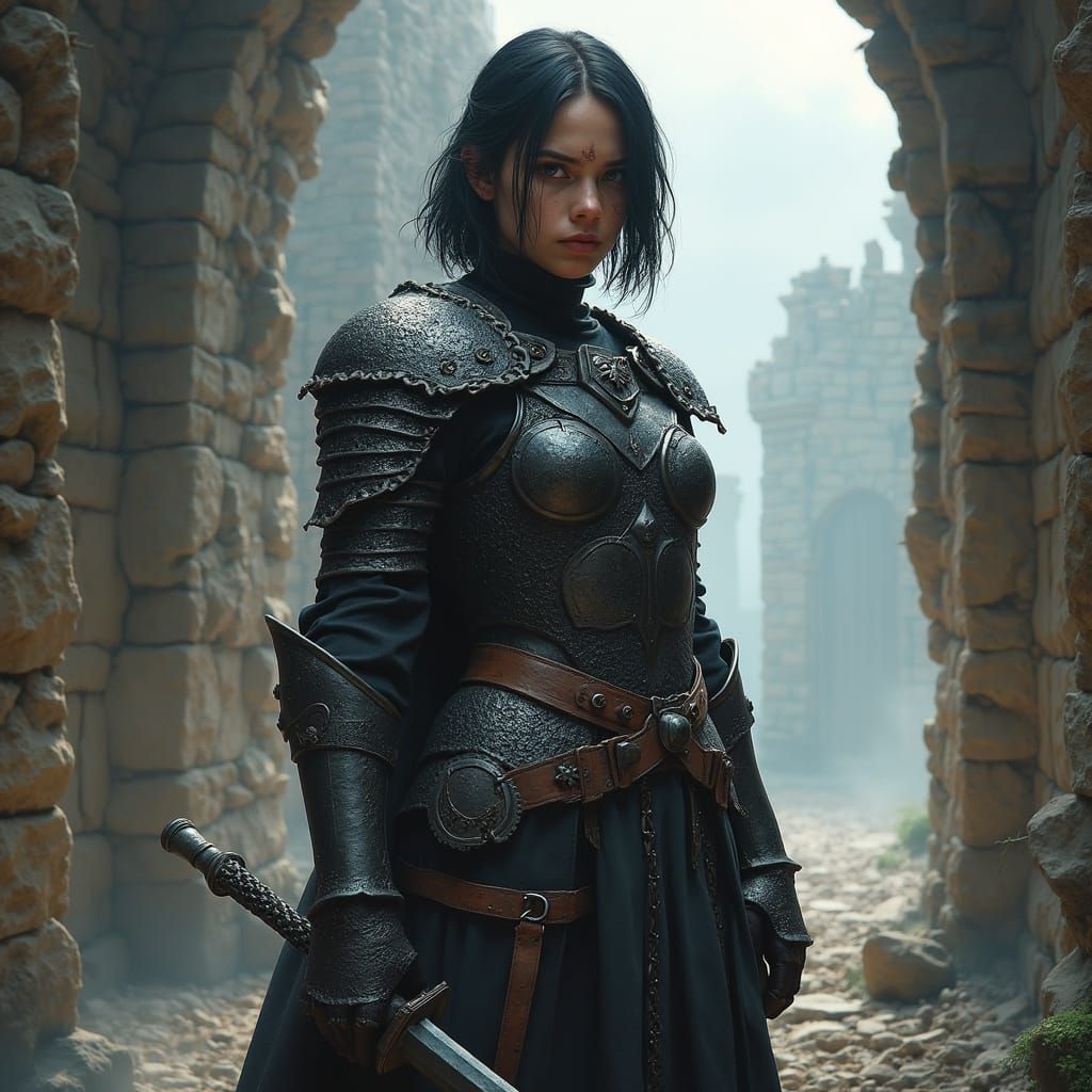 Ethereal Dwarf Warrior in Castle Ruins, Whimsical Fantasy Ar...