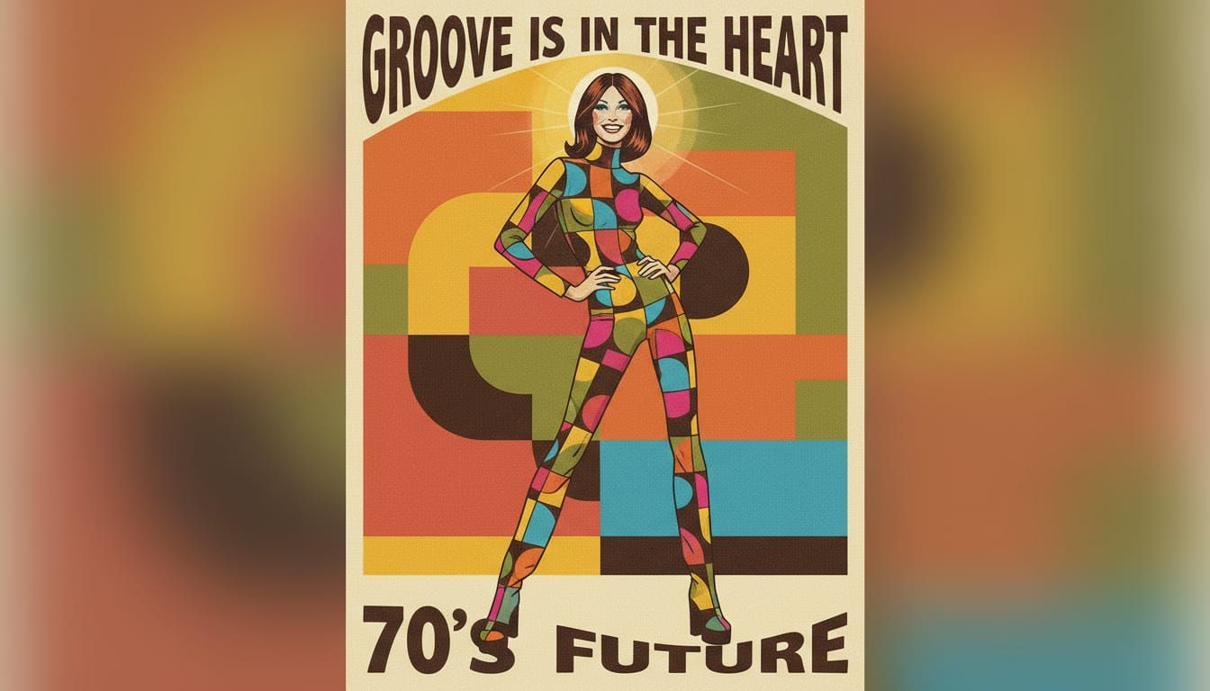 1970s Fashion Model in Geometric Outfit, Graphic Illustratio...