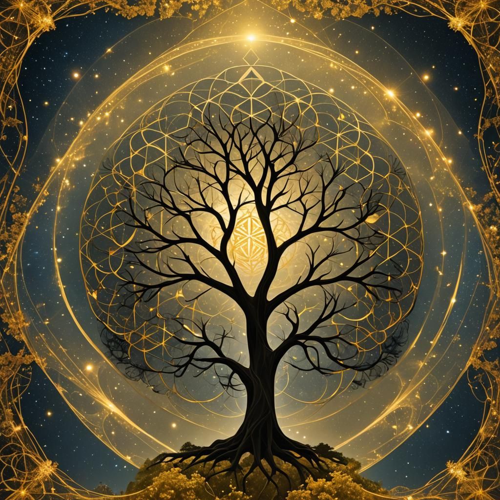 Fantasy Tree Silhouette with Galaxy Nebulae