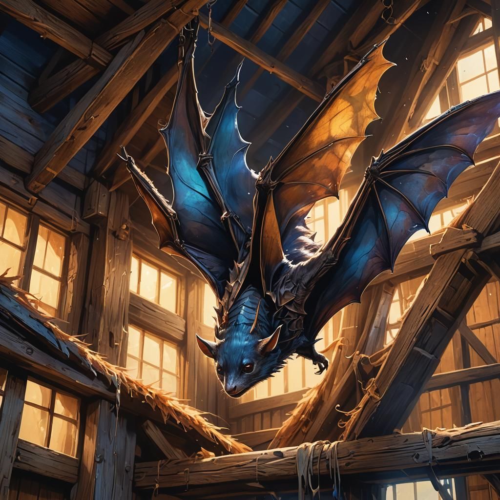 Baby Bat in Barn: High Fantasy Concept Art