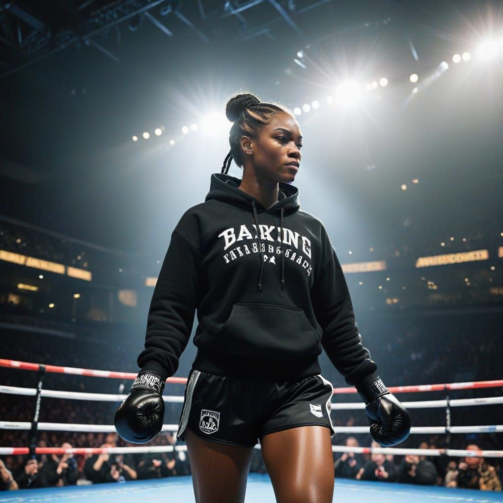 Strong Female Boxer Enters the Ring in Black Attire