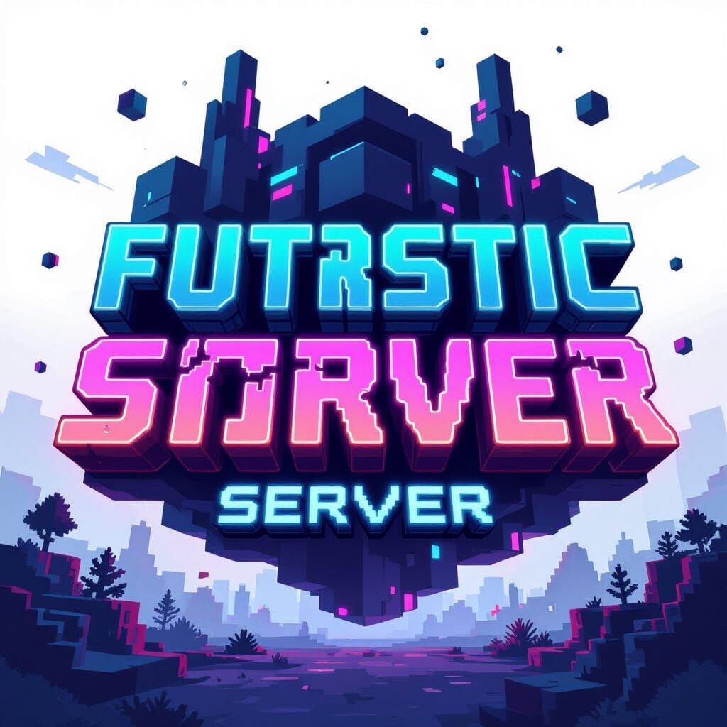 Futuristic Minecraft Server Emblem in Pixel Art Style