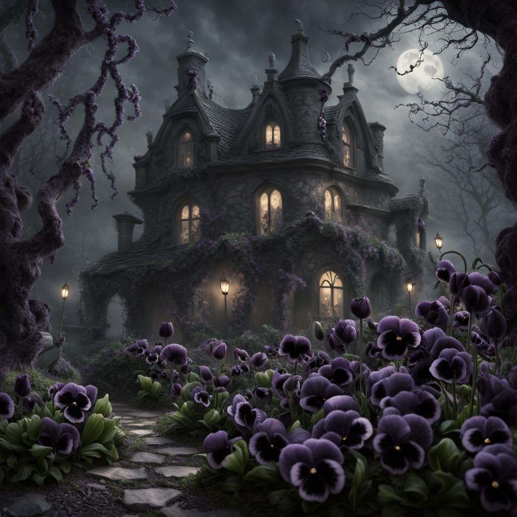 Ethereal Gothic Garden with Black Flowers