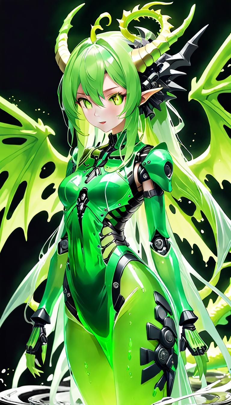 Chimera Girl with Robotic Skeleton and Slime Skin