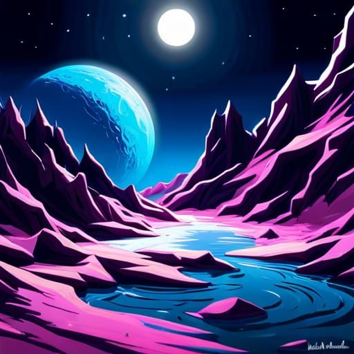 Healing Moonlight Bath in Space: Digital Graffiti Art
