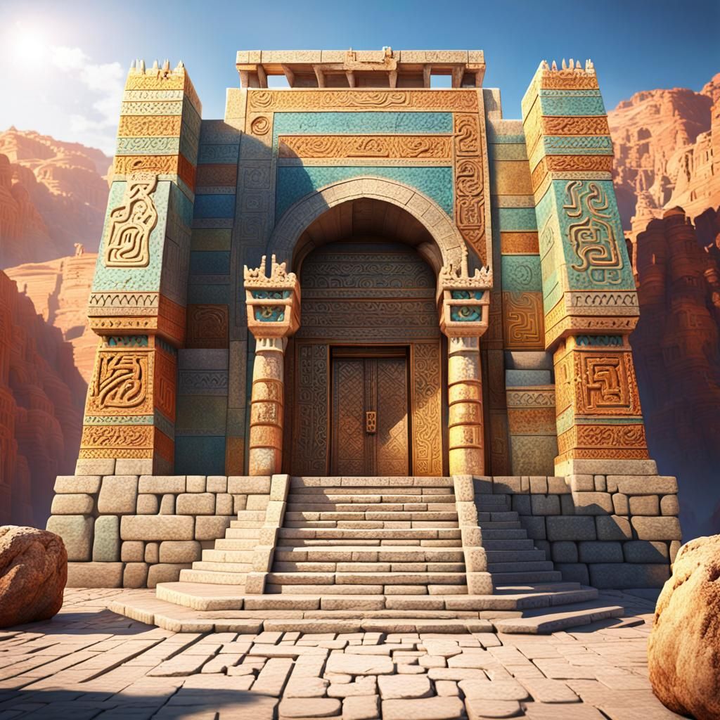 Ziggurat Temple with Serpent Carving in Moroccan City