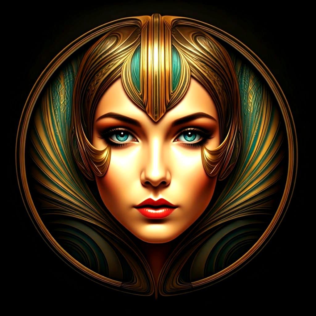 Glamorous Retro Futuristic Woman in Art Deco Circle