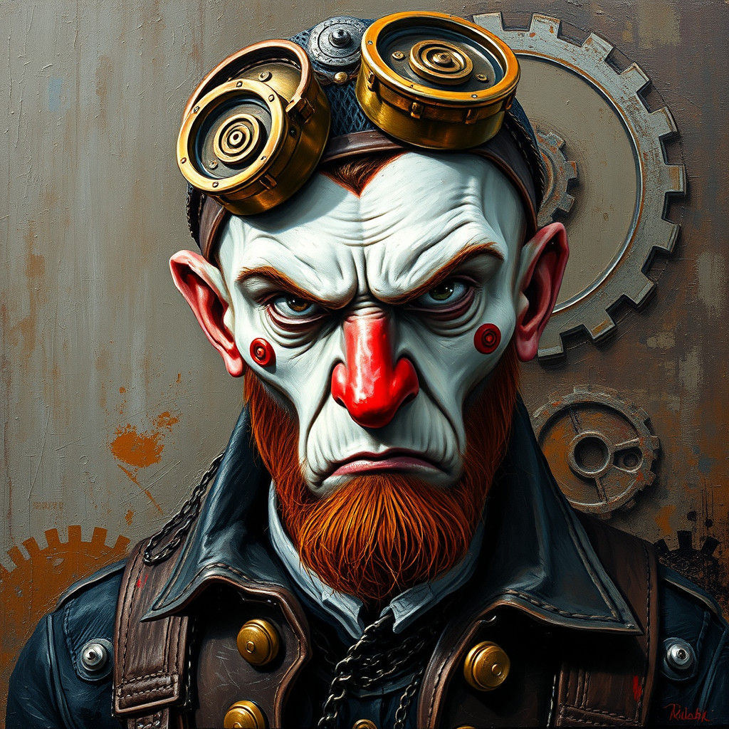 Steampunk Engineer Portrait in Neo-Impressionist Style
