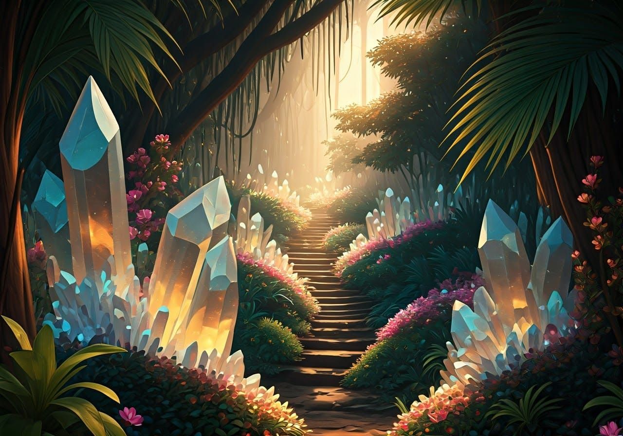 Mystical Crystal Forest in Maximalist Wonder