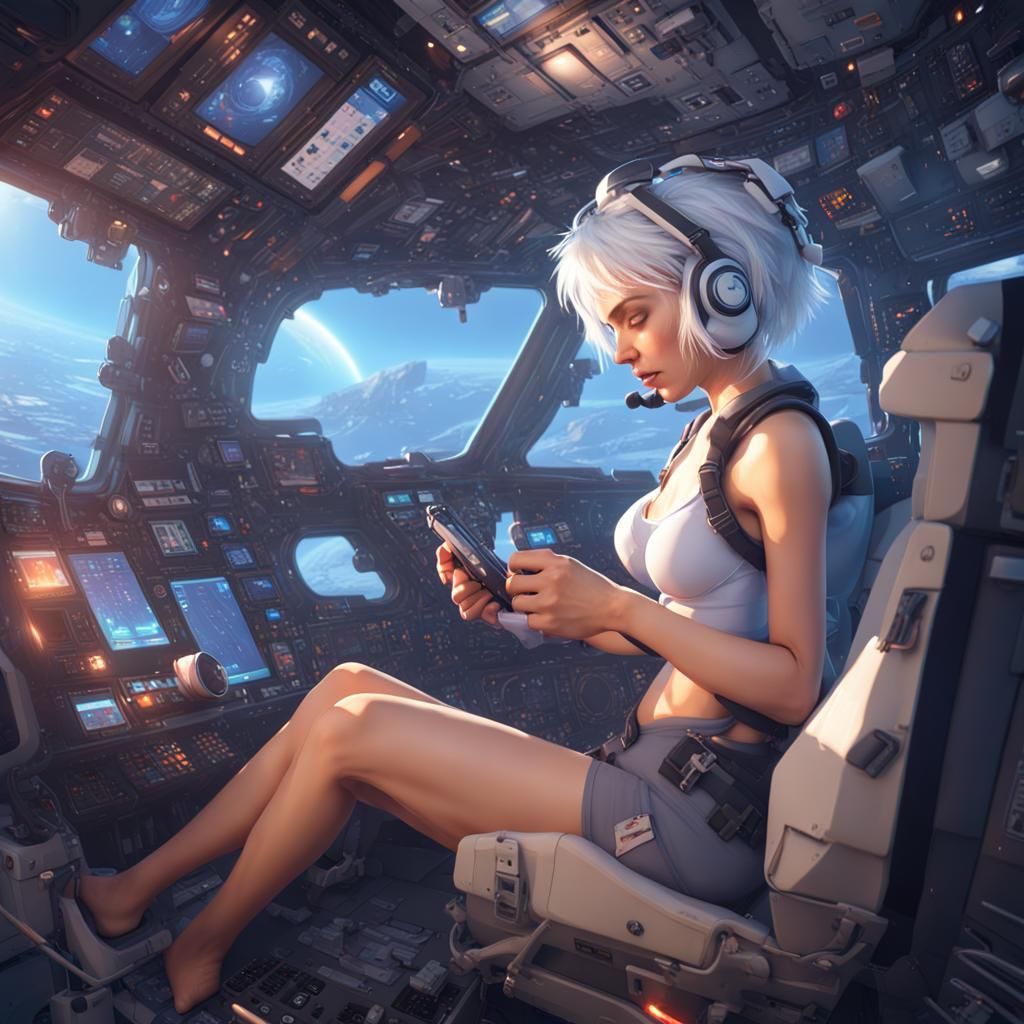 Messy Spaceship Cockpit Piloted by Girl: 3D Game Art