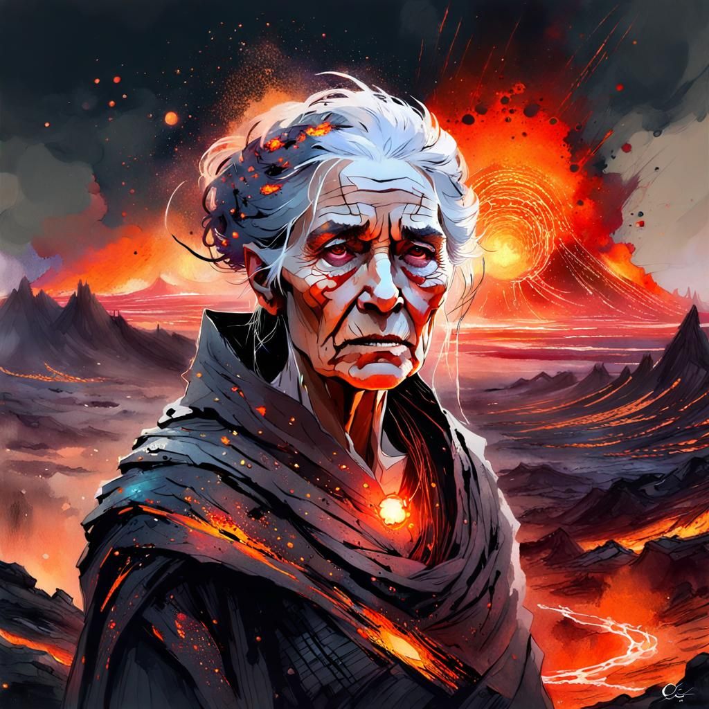 Lava Warrior: Digital Watercolor Fantasy Portrait