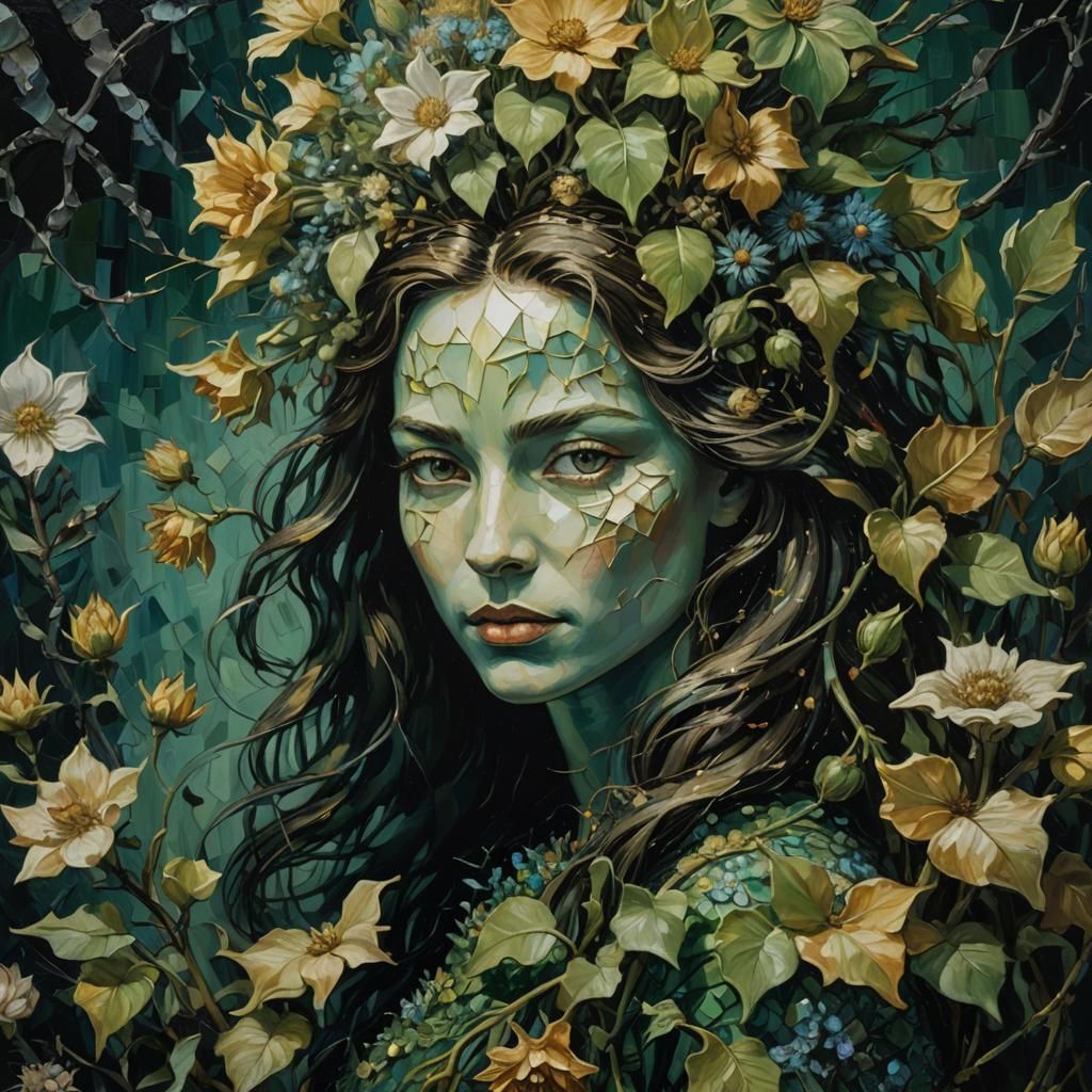 Floral Portrait: Surrealist Queen of Nature in Bloom