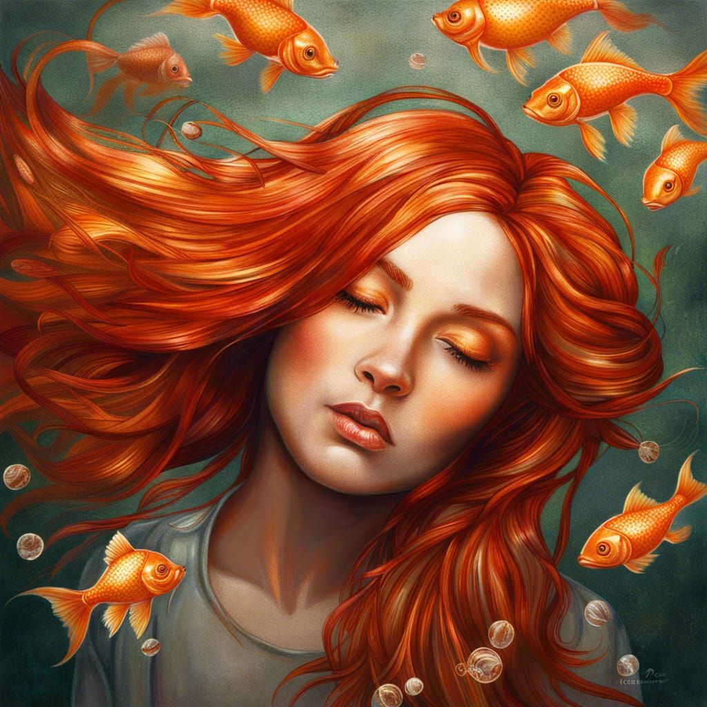 Gorgeous Goldfish Woman Portrait in Spring Spirit Style