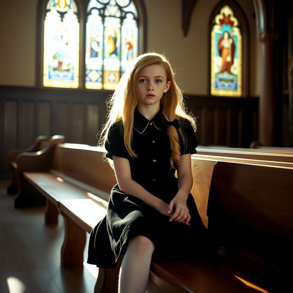 Cinematic Portrait in Airy Church with Film Grain