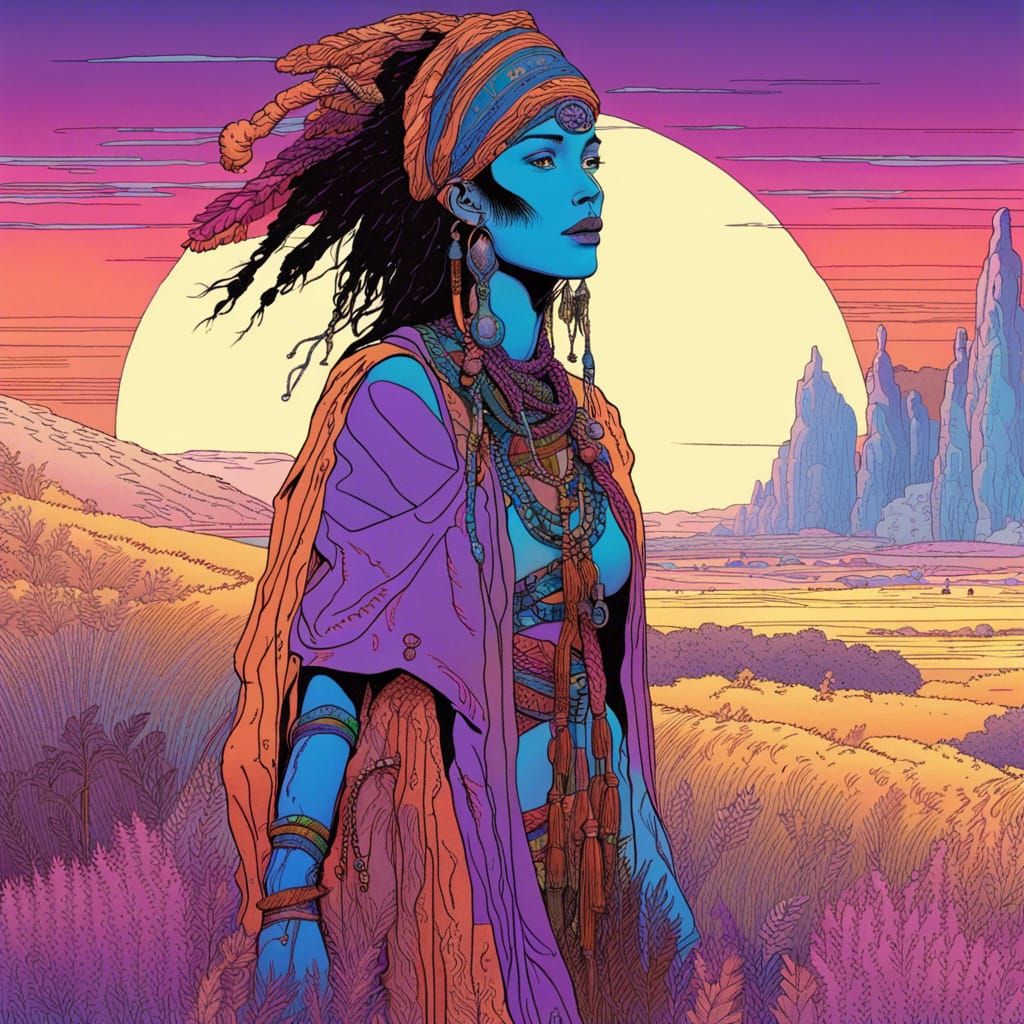Shaman in Ultraviolet Grasslands, Moebius Style