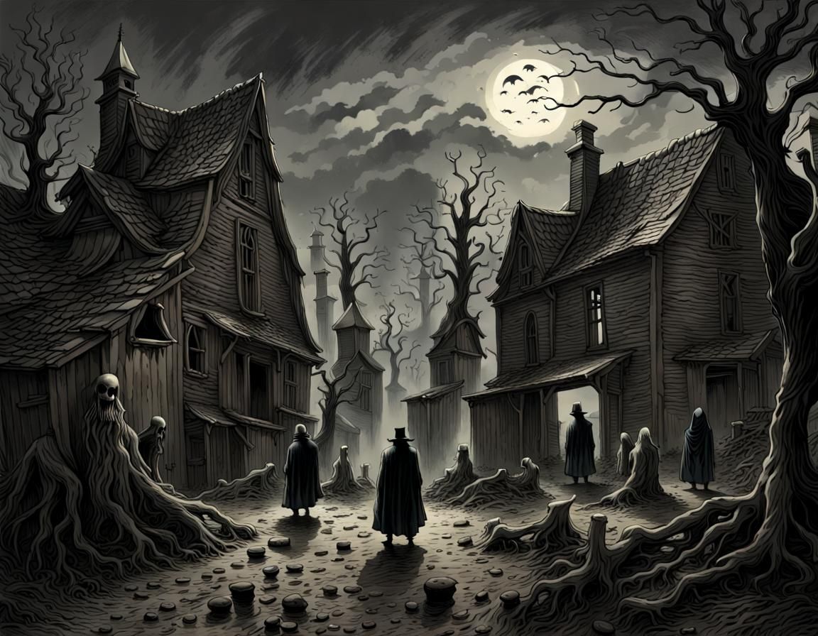 Eerie Haunted Village with Roaming Ghosts