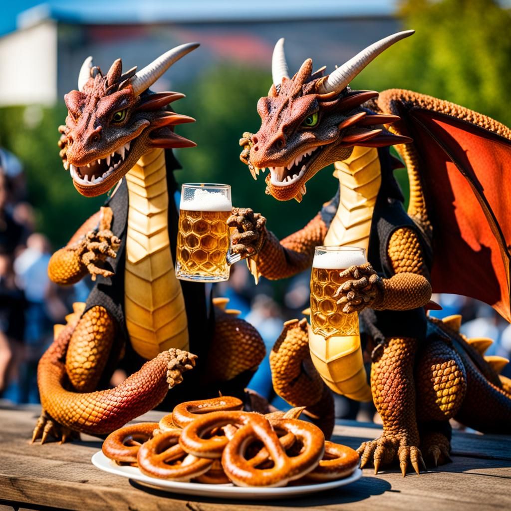 Dragons Celebrate Oktoberfest with Beer and Pretzels