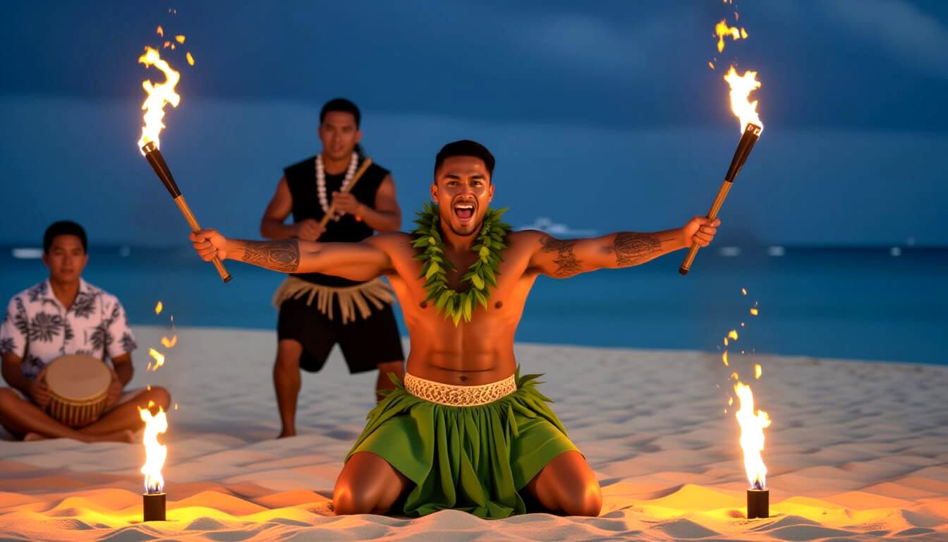 Polynesian Fire Dancer at Night Performance