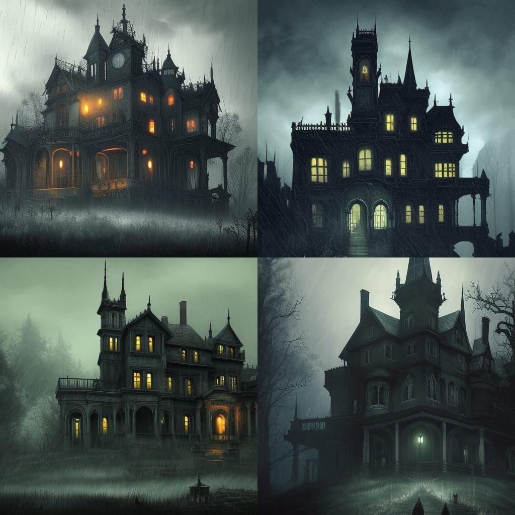 Grim Gothic Mansion on a Misty Hill