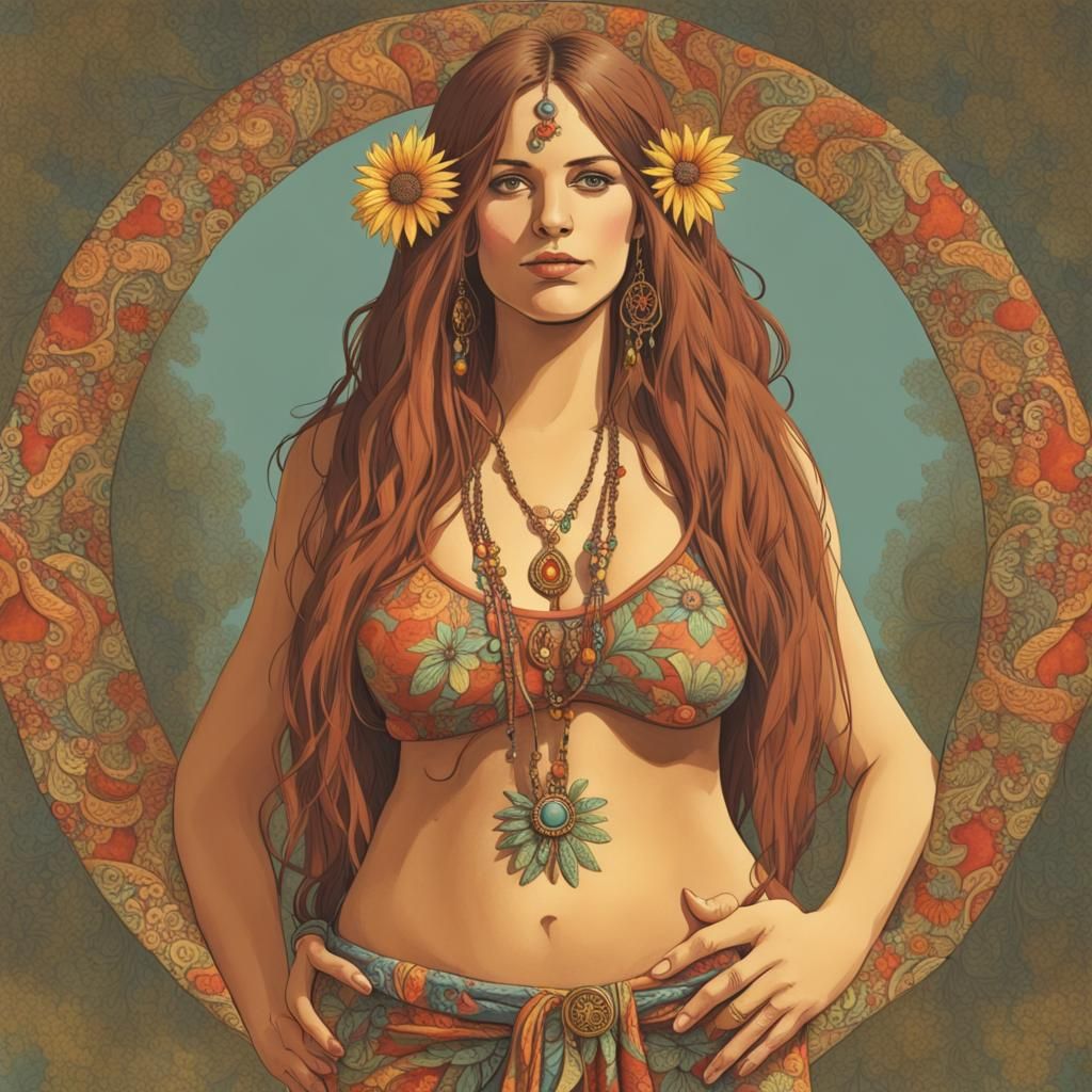 Hippie Woman with Full Bosom Digital Art