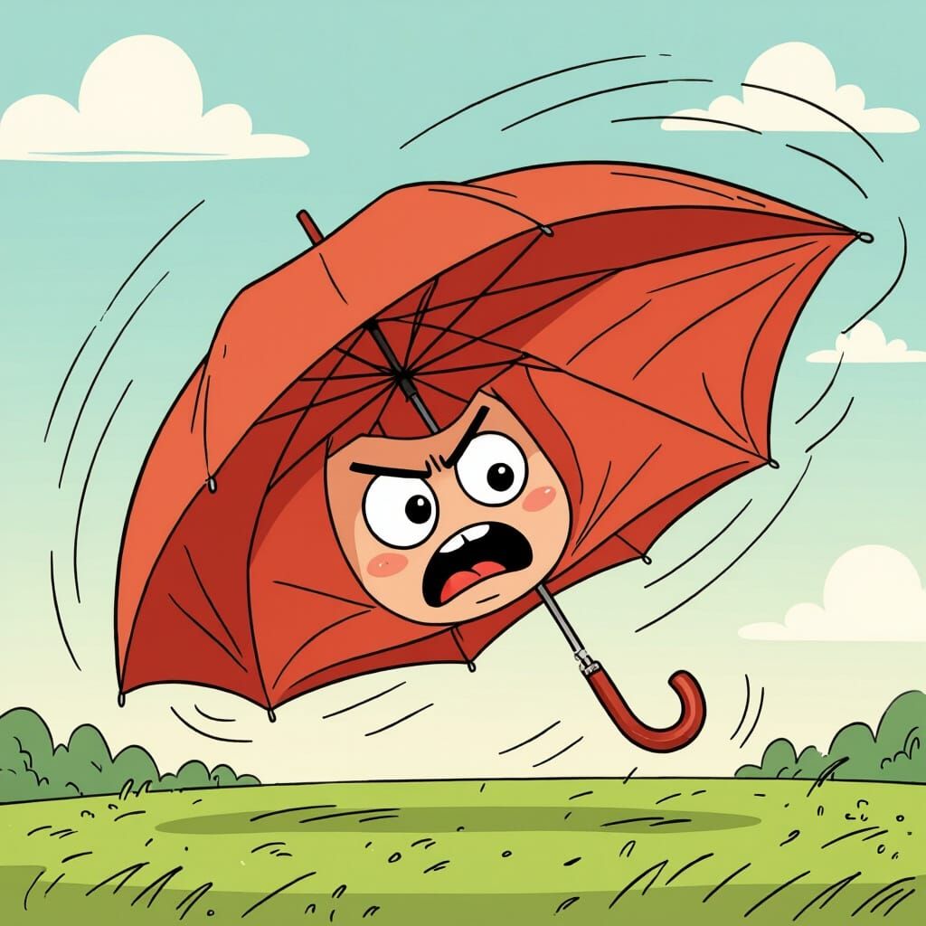 Panicked Umbrella Inside Out in Strong Wind