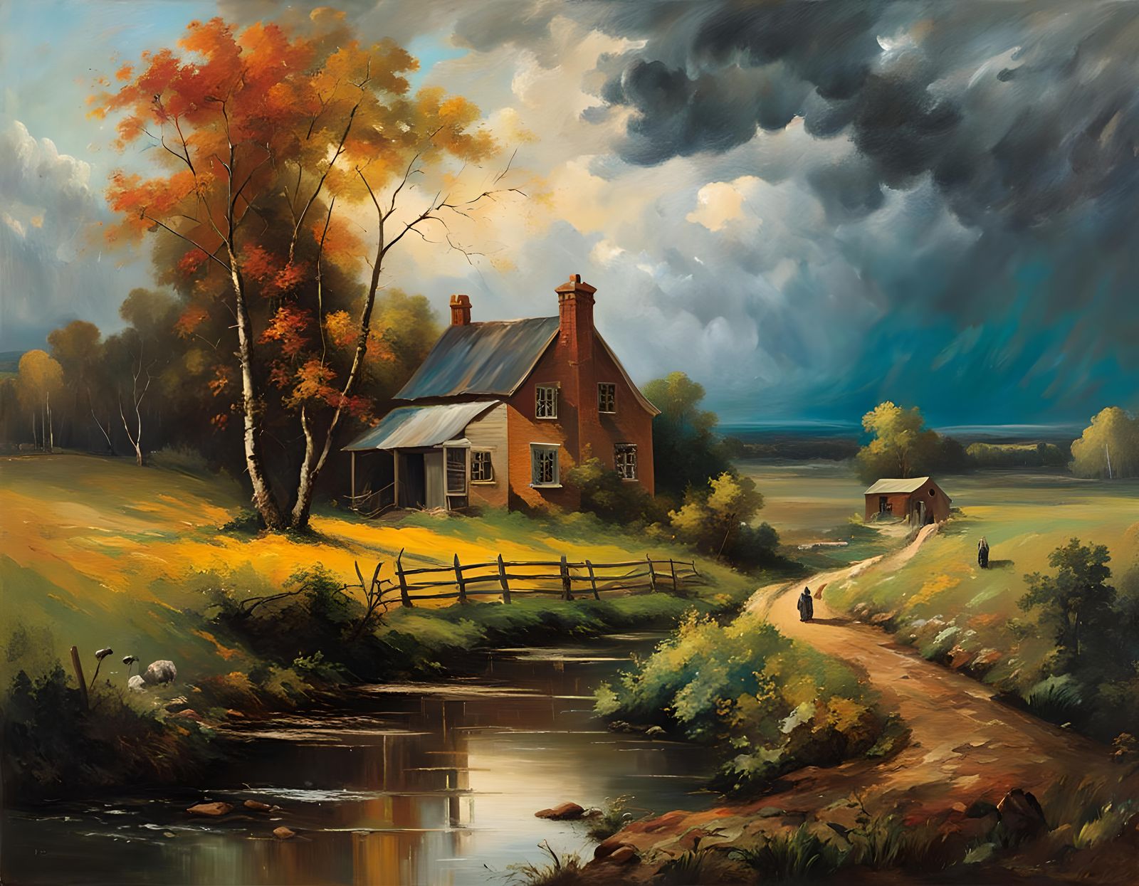 Melancholic Old Man in Forest Oil Painting