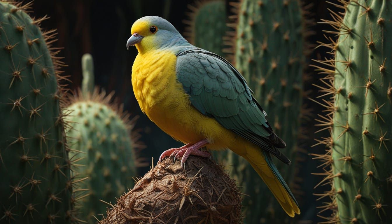 Yellow-bibbed Fruit Dove on San Pedro Cactus Splash Art