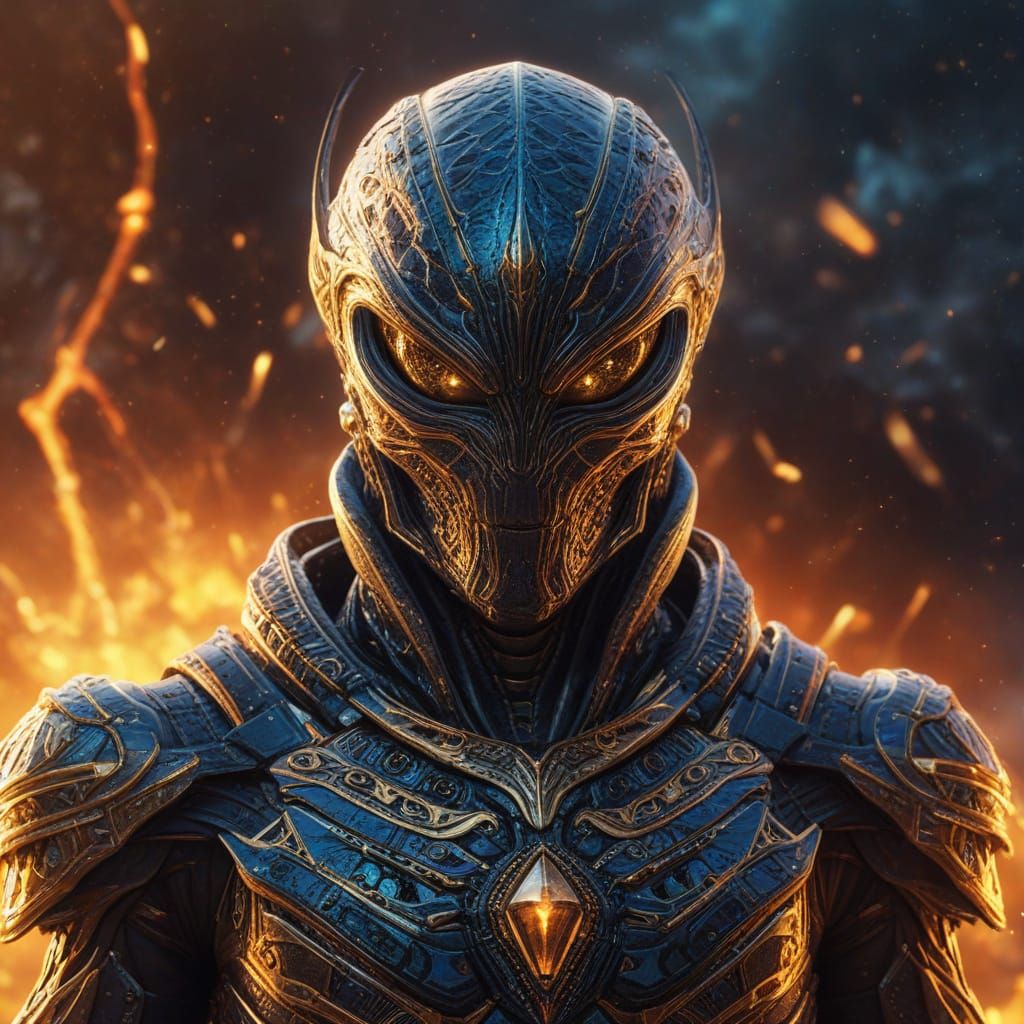 Vibrant Alien in Sparkling Armor, Digital Art Masterpiece