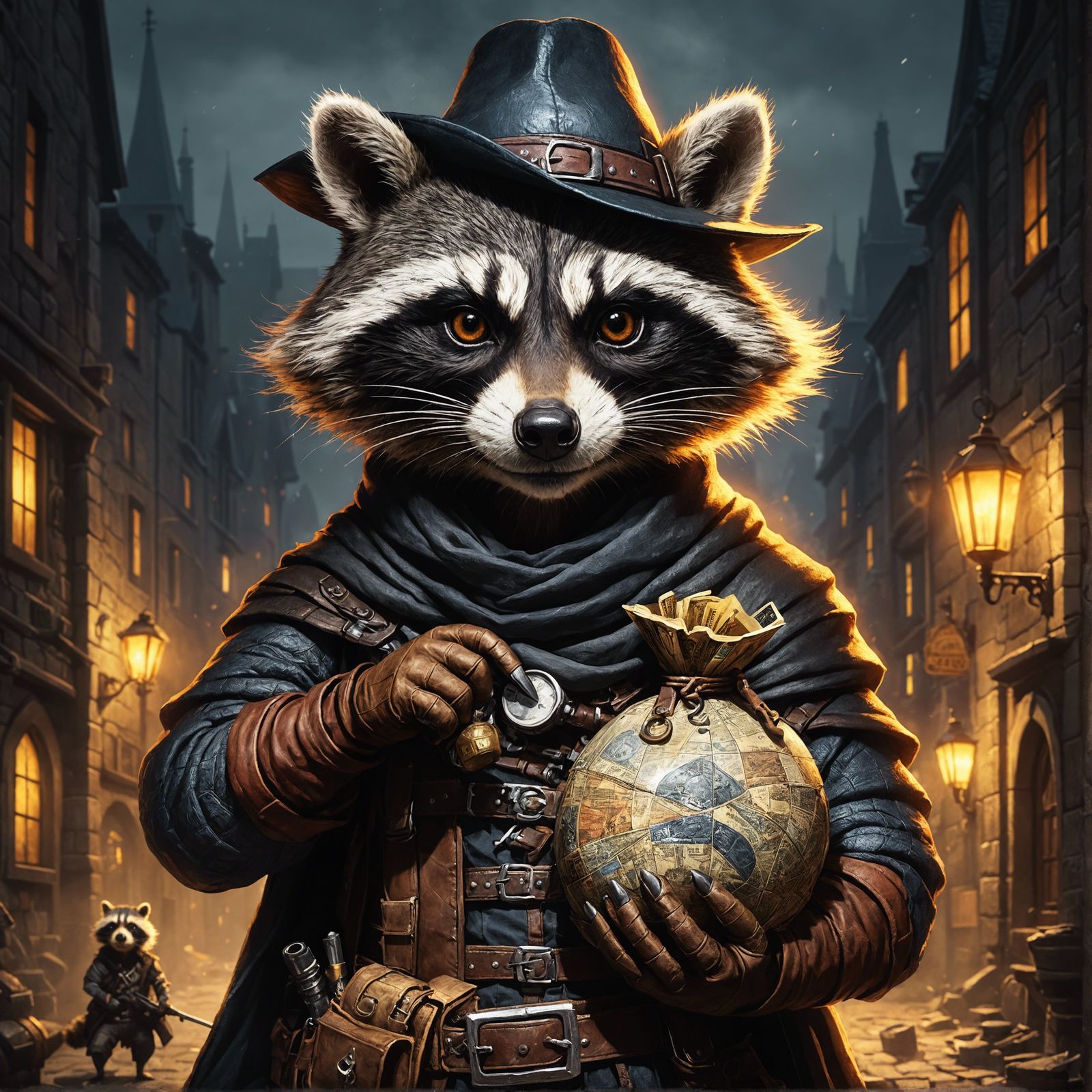 Raccoon Bank Robber in Dungeons and Dragons Style