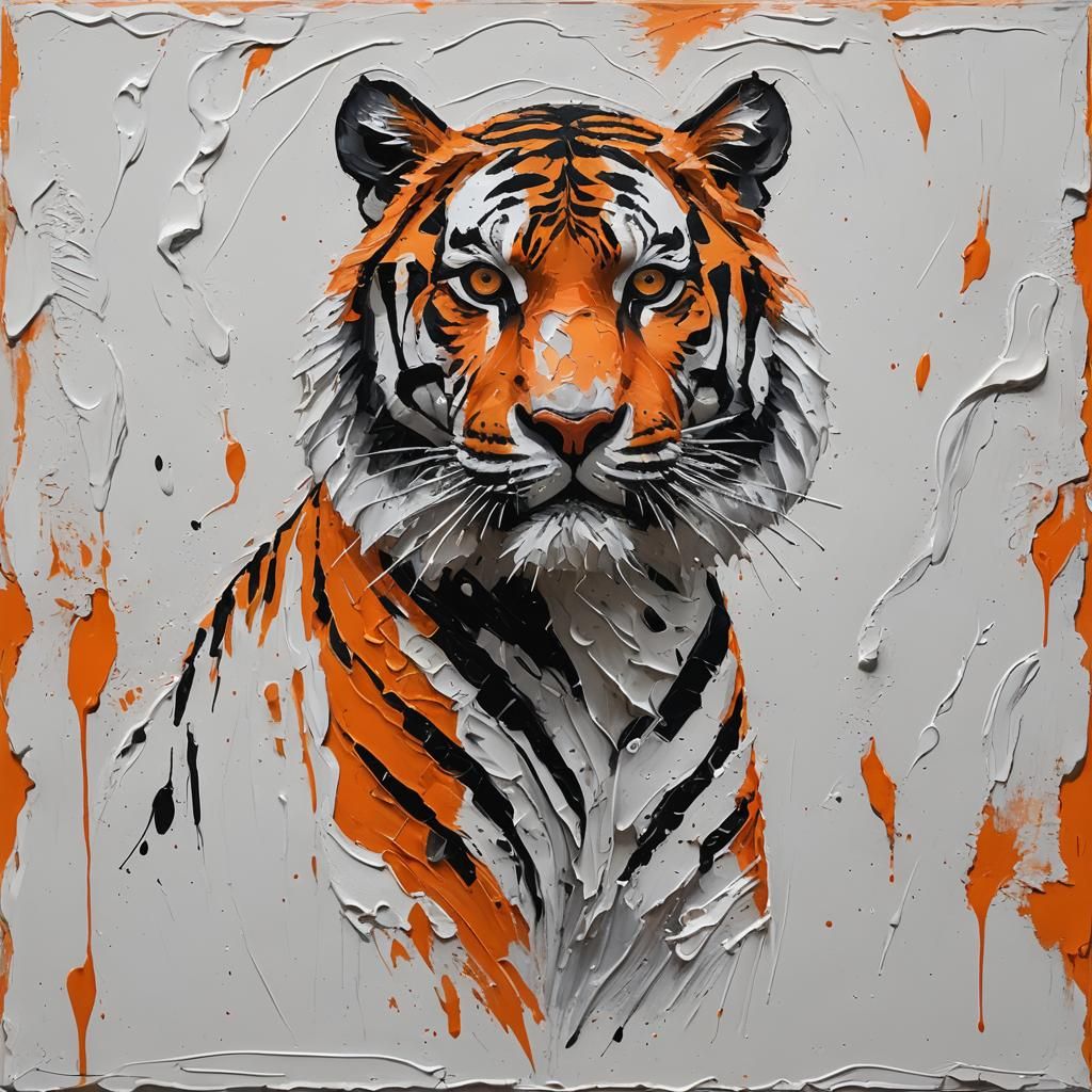 Minimalist Impasto Tiger Painting