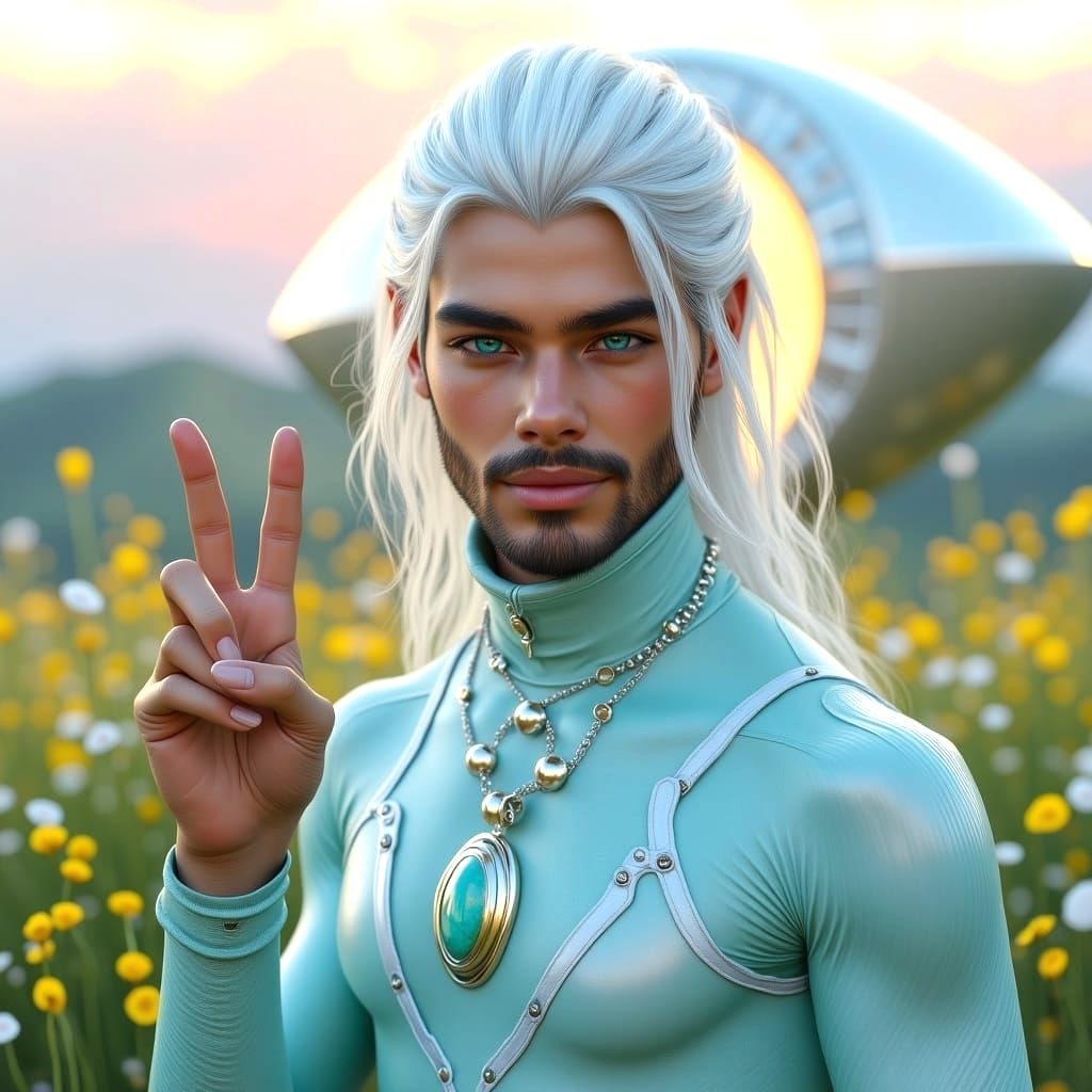 Serene Star Man in Futuristic Attire