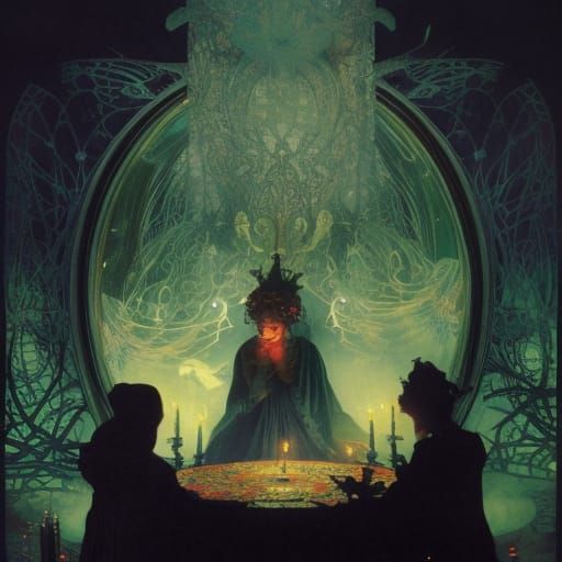 Magical Haunted Ghost Seance in Art Nouveau Style