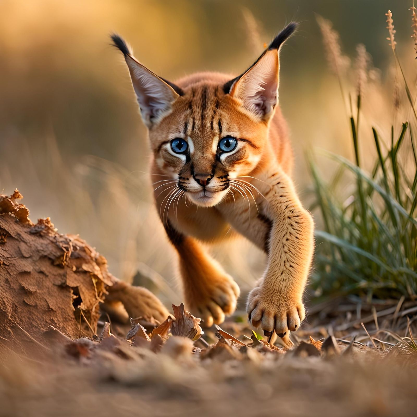 Caracal Kitten Learning to Hunt in Soft Lighting