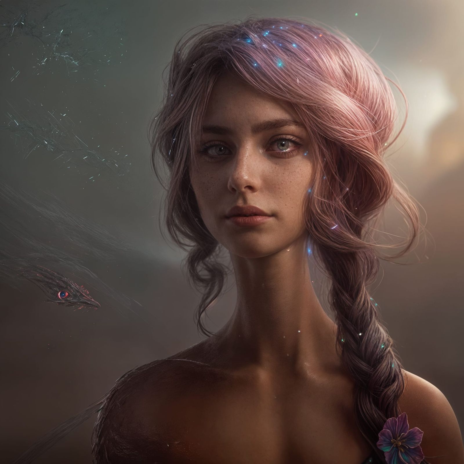 Pink Nosed Woman Portrait in Detailed Digital Painting Style