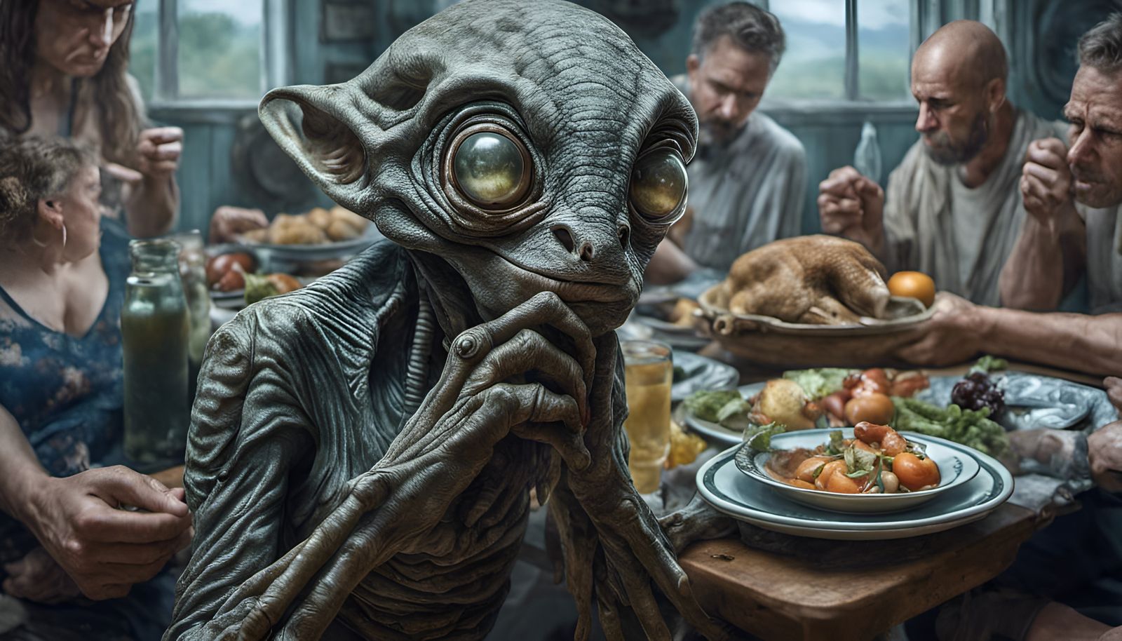 Photorealistic Potluck: Humans, Aliens, and Emotional Pets