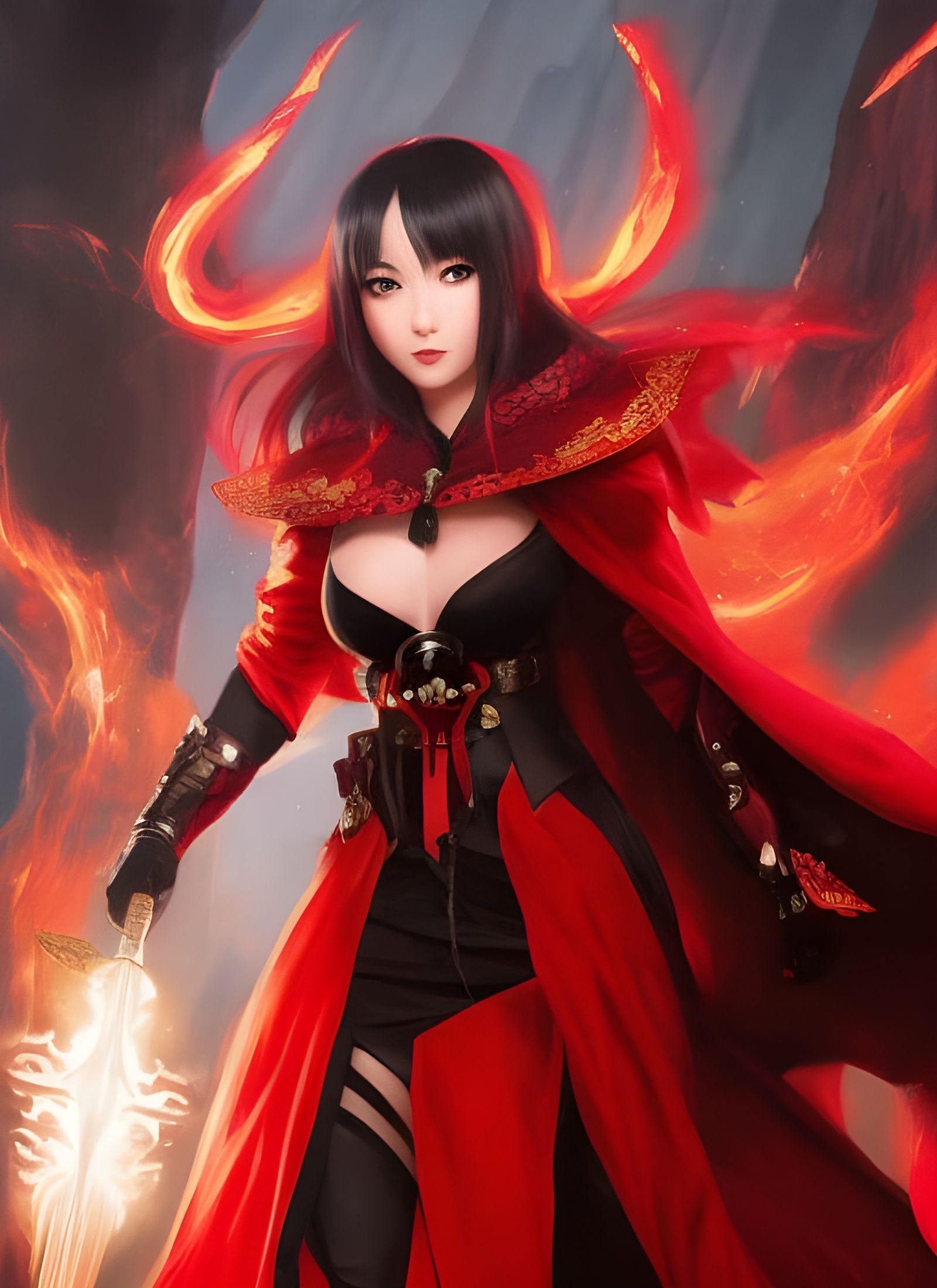 Megumin Fire Sorceress Portrait in Fantasy Art Style