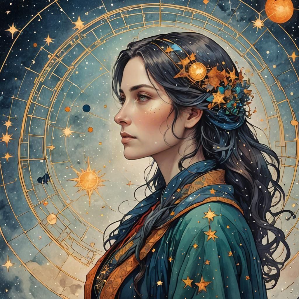 Woman Reads Fate in Colorful Stars