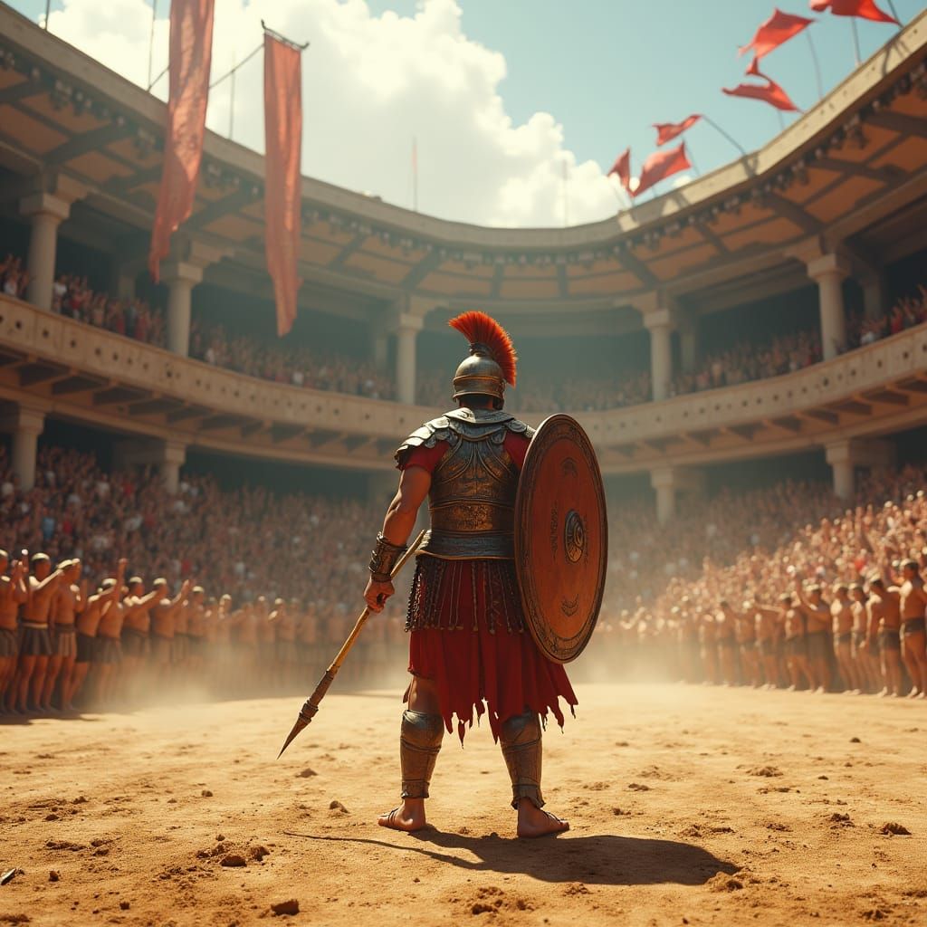 Fierce Gladiator Ready for Battle in Arena