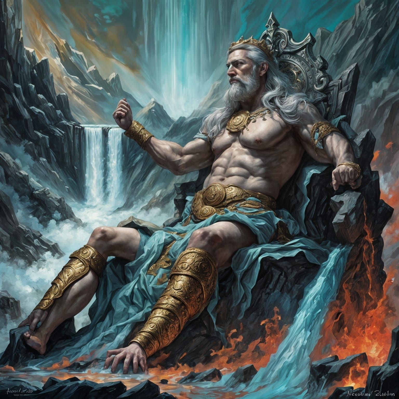 Cyberpunk Warrior Seated on Mystic Throne