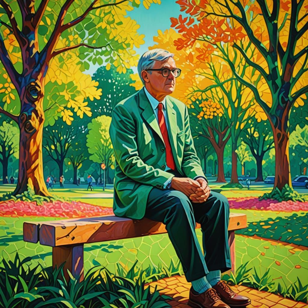 Pop Art Park Scene in David Hockney Style