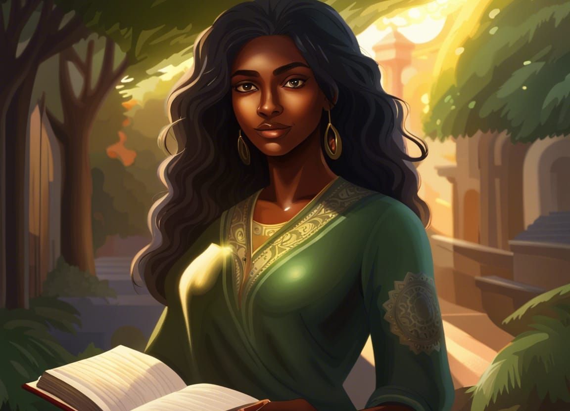 Woman with Book in Sunlit Landscape