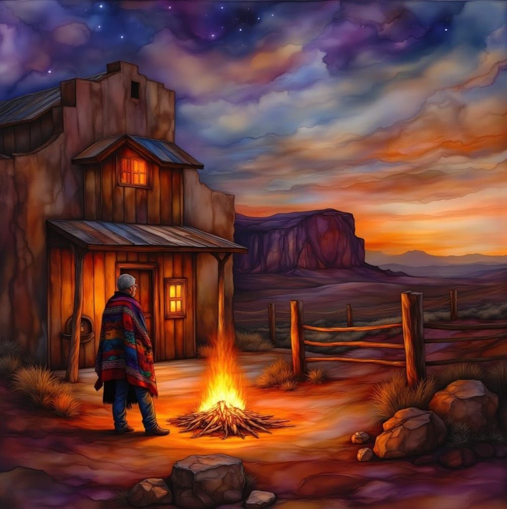 A Navajo Ranch at Twilight