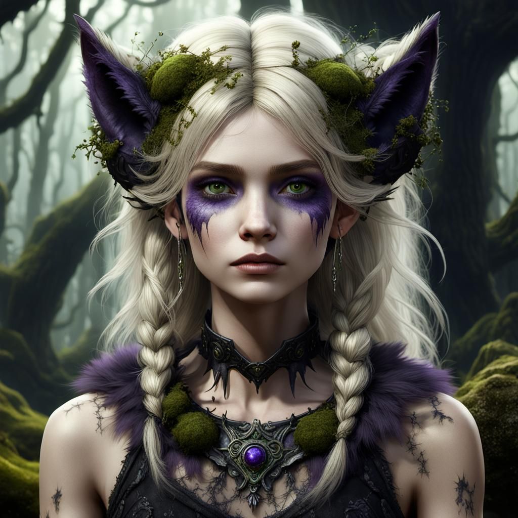 Mystical Swamp Princess with Wolf Ears in Digital Art