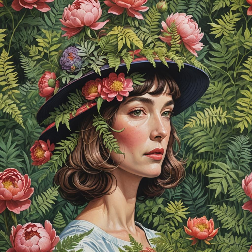 Woman in Floral Hat, Art Nouveau Style