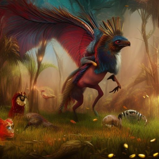 Fantastical Masquerade Animal Party in Detailed Painting Sty...