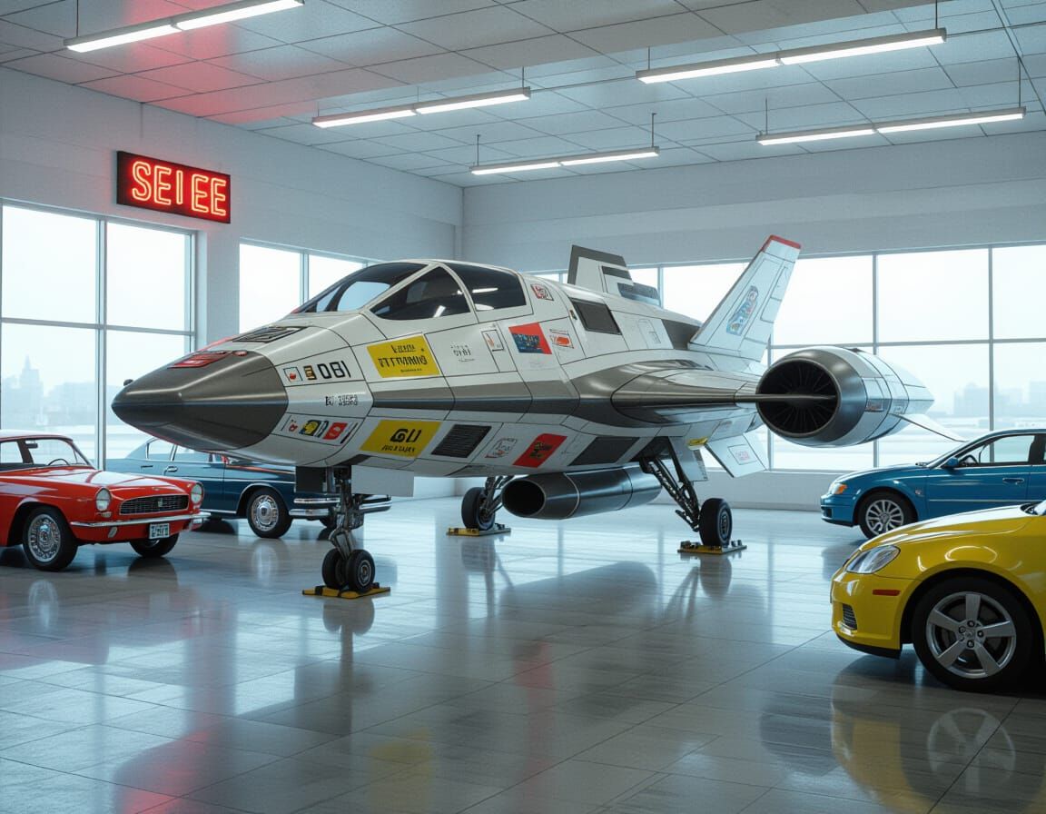 A used complex but small spaceship up for sale at a used car...
